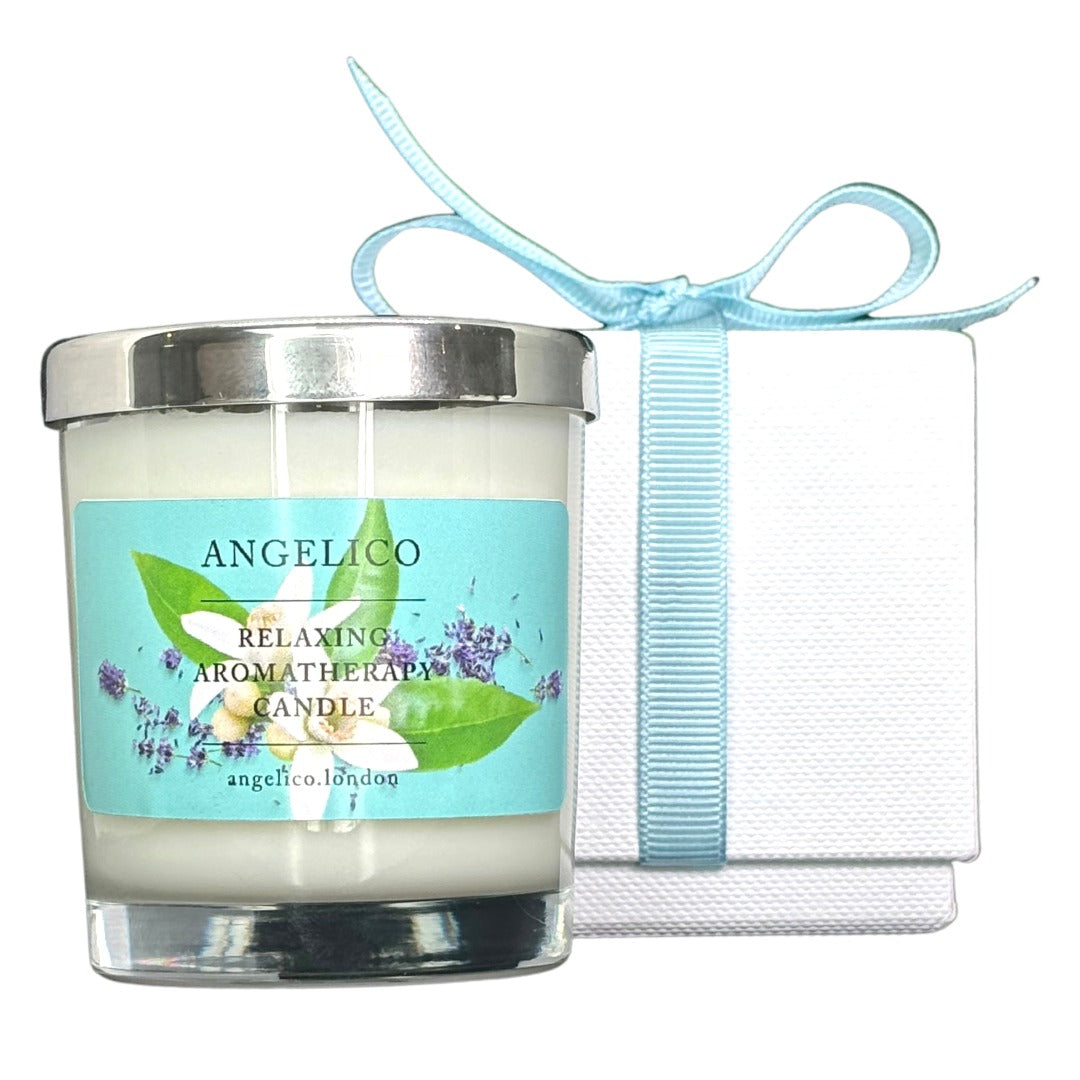 Relaxing candle in glass jar with gift box