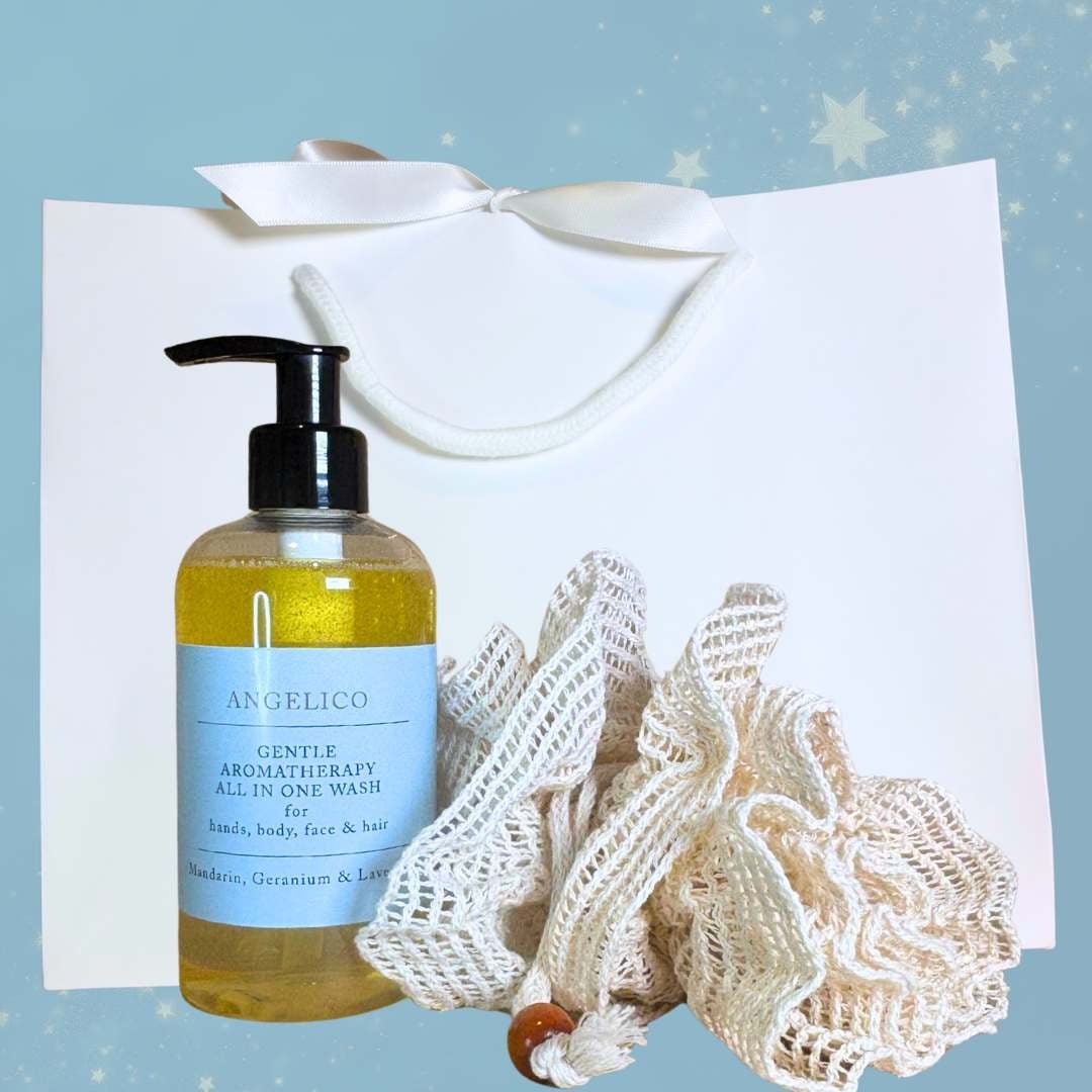 All in One Wash & Shower Pouf Gift Set - Angelico