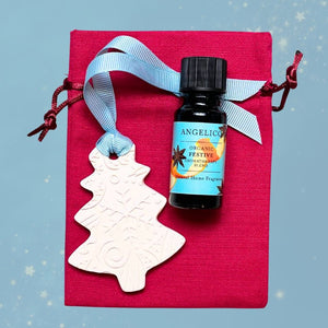Festive Aromatherapy Blend with Ceramic Christmas Tree diffuser Gift - Angelico